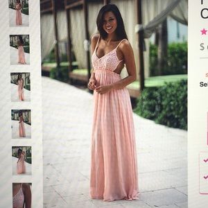 Saved by the Dress - Pink Lace Maxi with Open Back